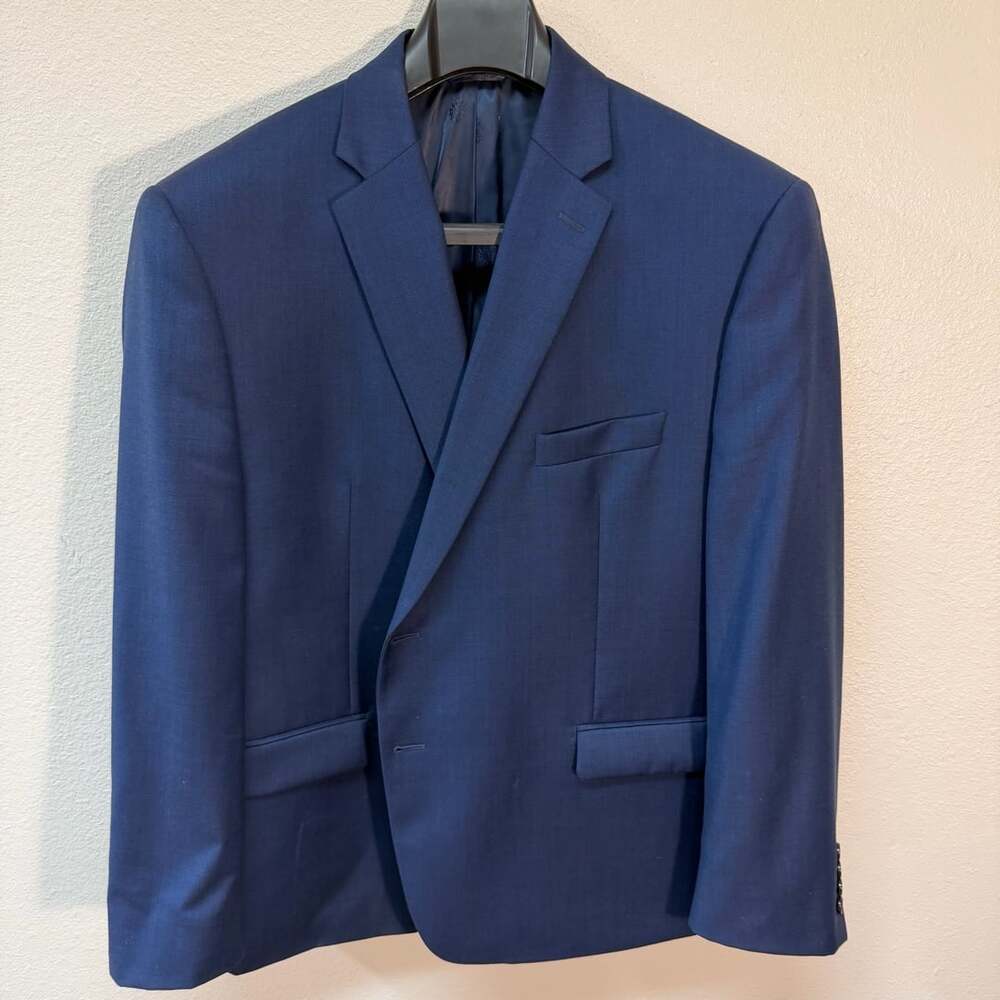 Lauren Ralph Lauren Suit Jacket Size 48S Blue Wool Stretch